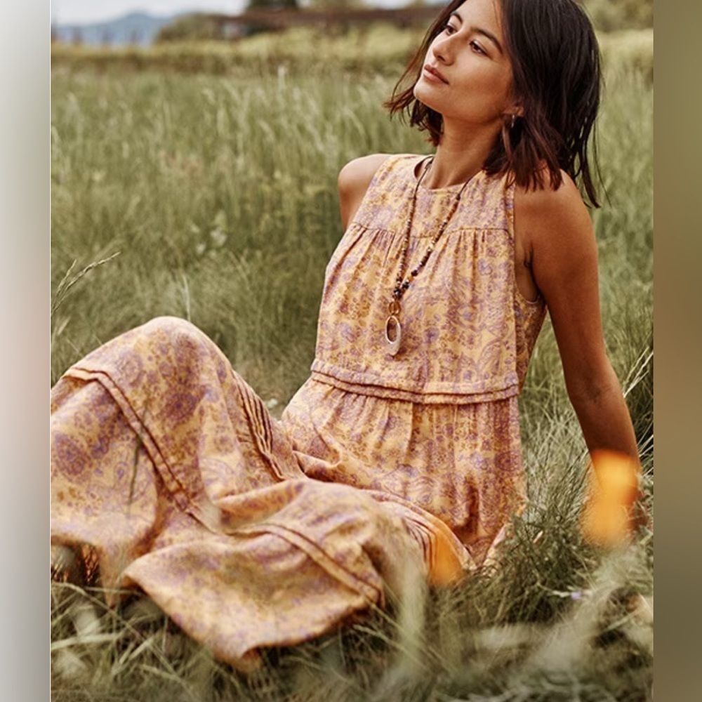 J.Jill Yellow Purple Floral Paisley Tiered Sleeveless Dress